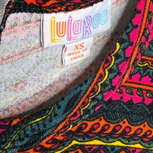 LuLaRoe Amelia XS Fit & Flare Dress Green Pink Geometric Fall Print - Picture 7 of 12